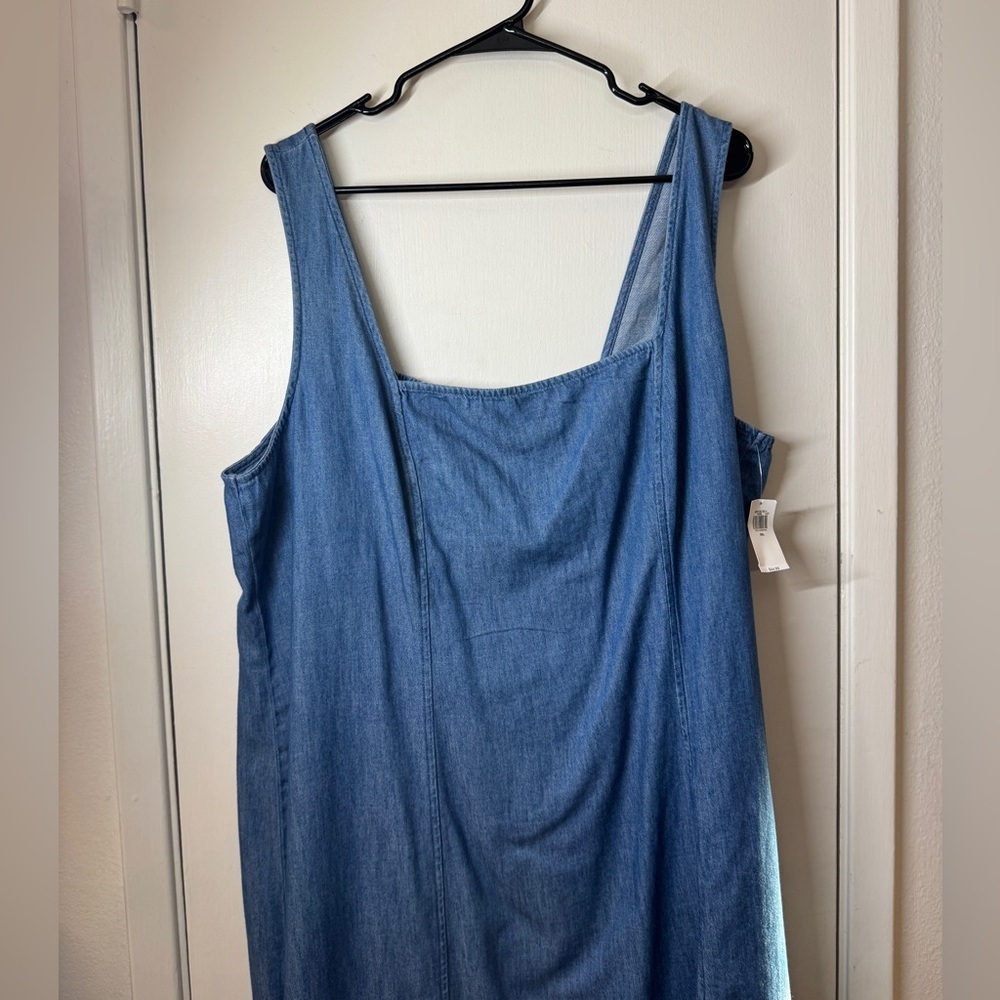 NWT Old Navy Denim Blue Chambray Square Neck 100% Cotton Midi Dress Size XXL - Picture 2 of 12